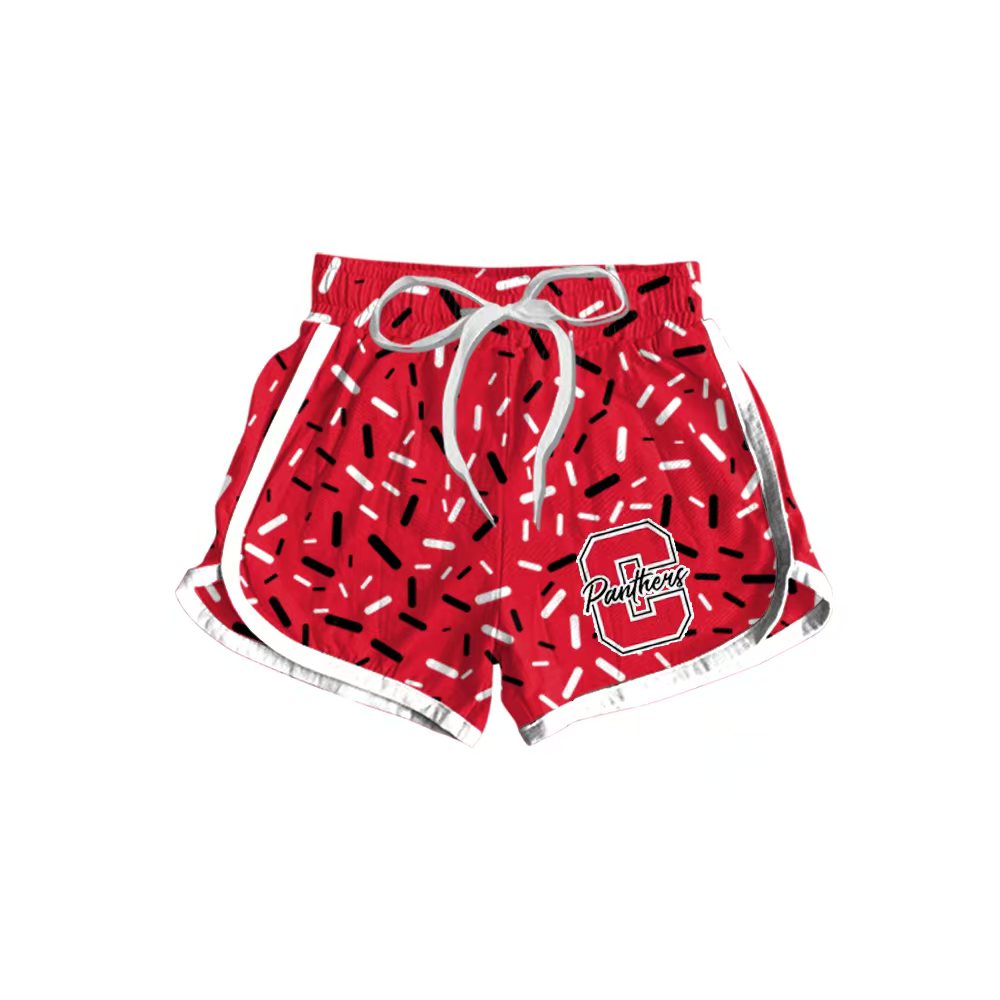 (Custom Design Preorder MOQ 5 Each Item) Team's C Panftrers Red Sprinkles Print Summer Bottom Sports Shorts Mom and Me Matching Clothes