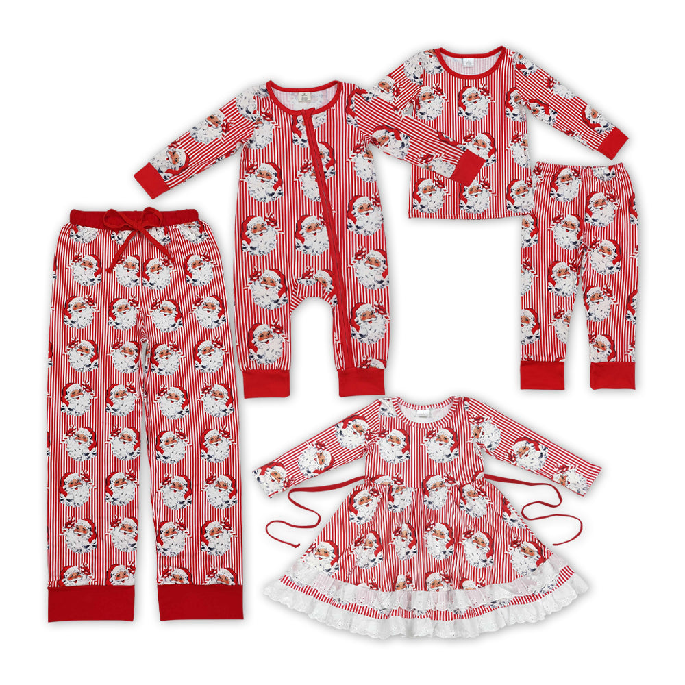 Santa Red Stripes Print Family Christmas Pajamas Matching Clothes