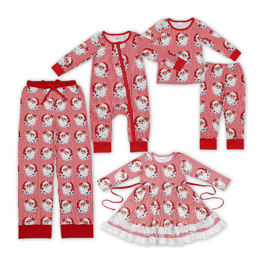 Santa Red Stripes Print Family Christmas Pajamas Matching Clothes