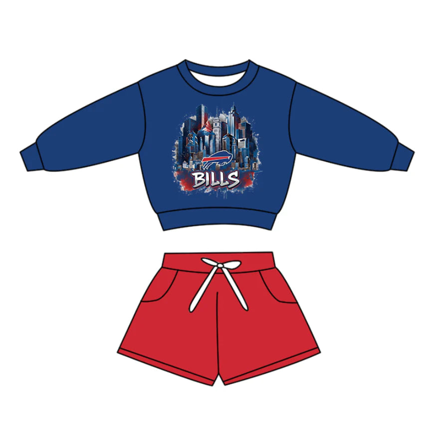 (Custom Design Preorder MOQ 5) Team's Bills Top Red Shorts Boys Clothes Set