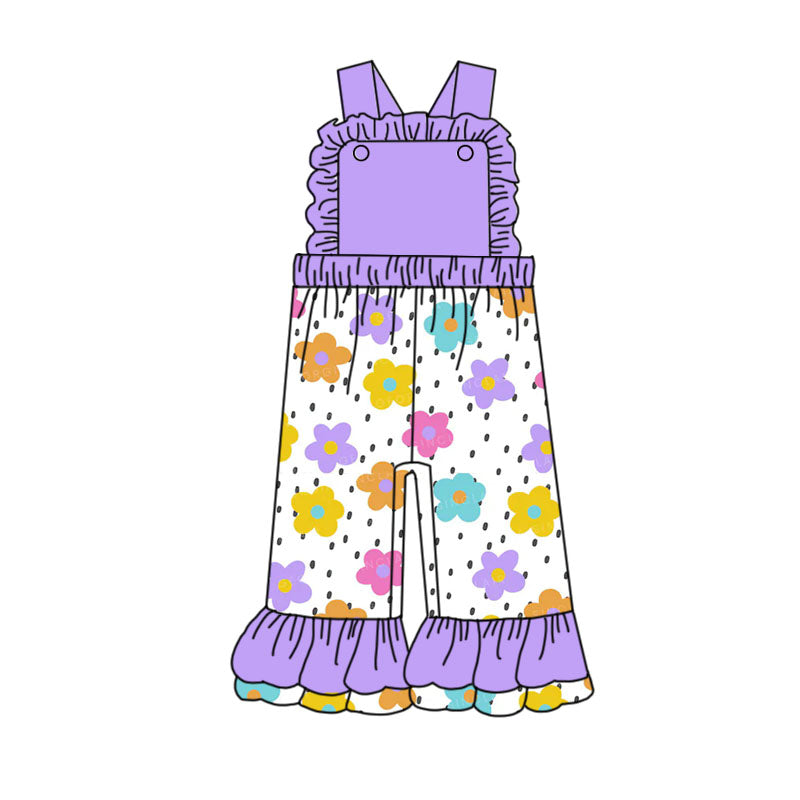 (Custom Design Preorder MOQ 5) Colorful Flowers Print Girls Summer Jumpsuits