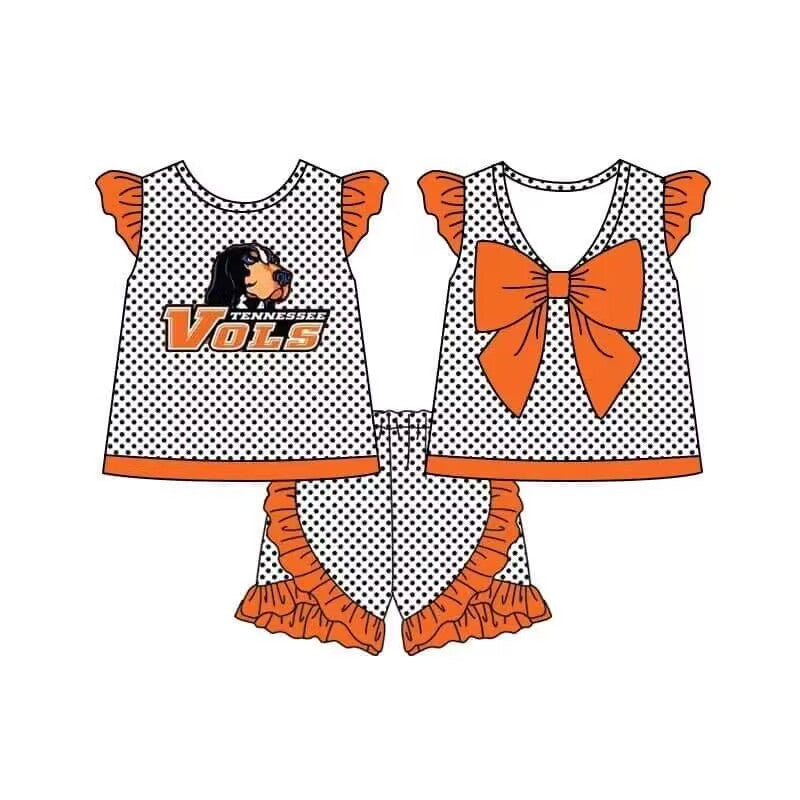 (Custom Design Preorder MOQ 5) Team's Tennessee Vols Top Ruffle Shorts Girls Summer Clothes Set