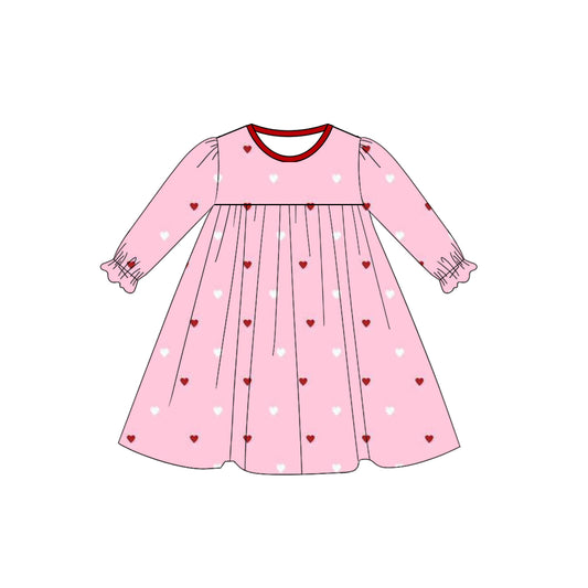 (Pre-order)GLD1352  Heart Pink Print Girls Valentine's Day Knee Length Dress