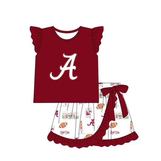 (Custom Design Preorder MOQ 5 )  Team's A Alabama Print Girls Summer Clothes Set