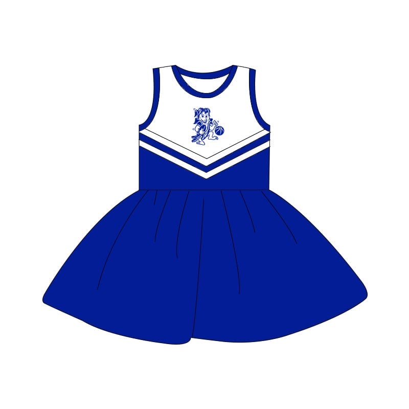 (Custom Design Preorder MOQ 5) Team's Blue Ball Print Girls Knee Length Summer Dress