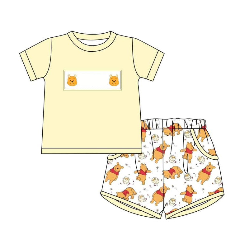 (Custom Design Preorder MOQ 5)  Cartoon Bear Print Boys Summer Clothes Set