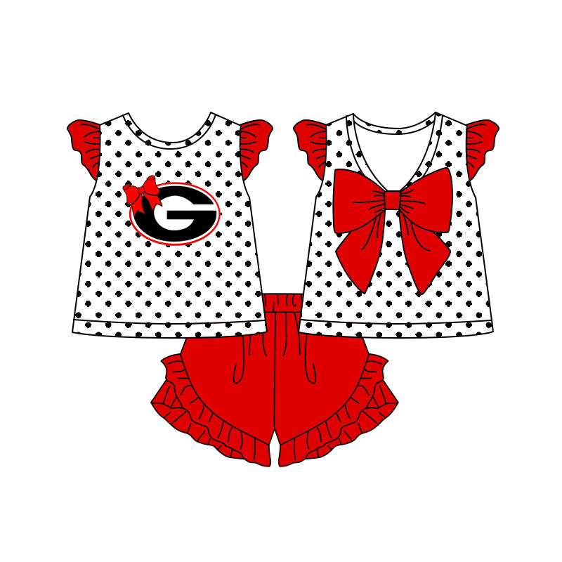 (Custom Design Preorder MOQ 5)  Team's GROVE Top Red Shorts Girls Summer Clothes Set