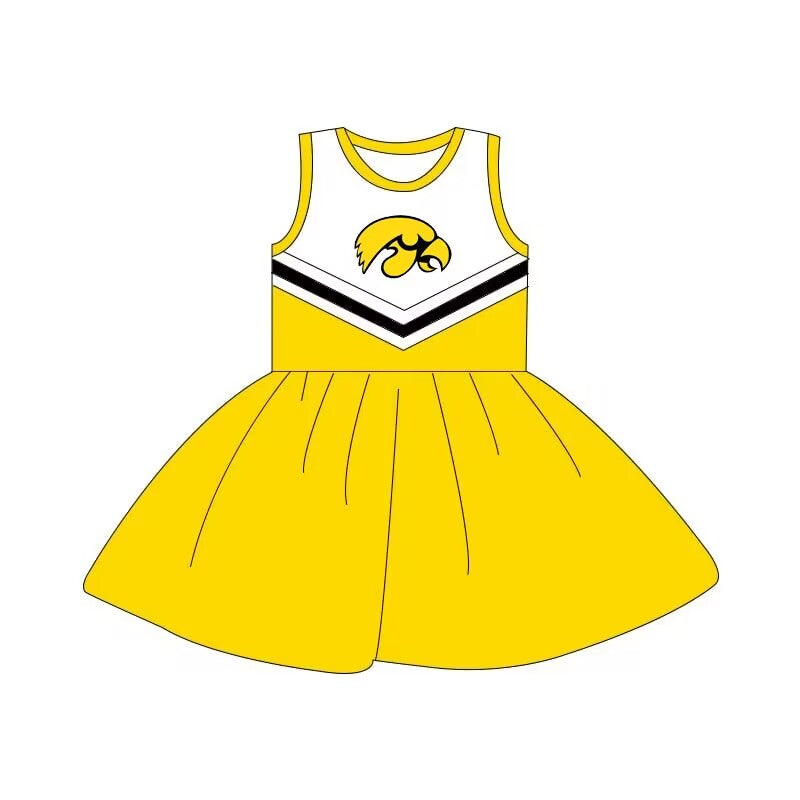 (Custom Design Preorder MOQ 5) Team's Yellow Print Girls Knee Length Summer Dress