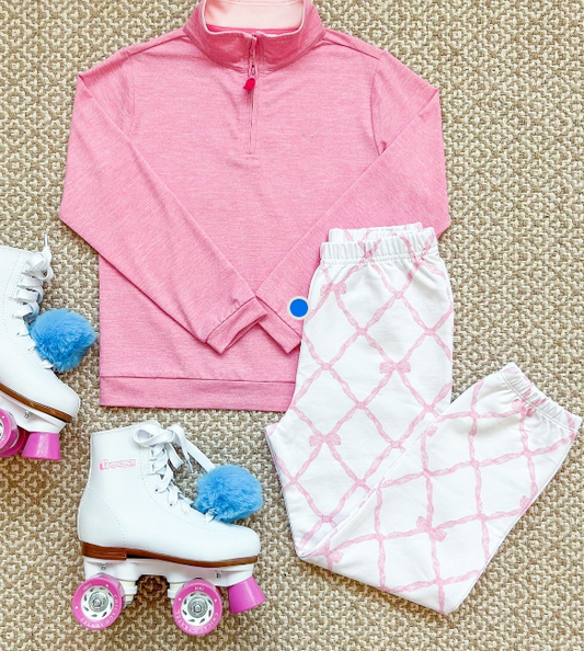 (Custom Design Preorder MOQ 5) Pink Zipper Top Bows Pants Girls Clothes Set