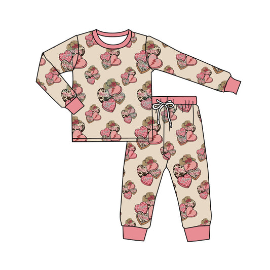 (Custom Design Preorder MOQ 5) Heart Hat Print Girls Valentine's Day Clothes Set
