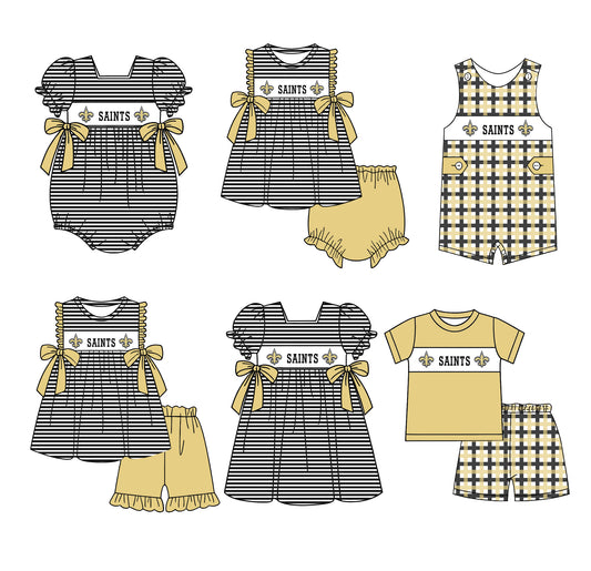 (Custom Design Preorder MOQ 5 Each Design) Team's Saints Print Kids Summer Matching Clothes Sibling Wear