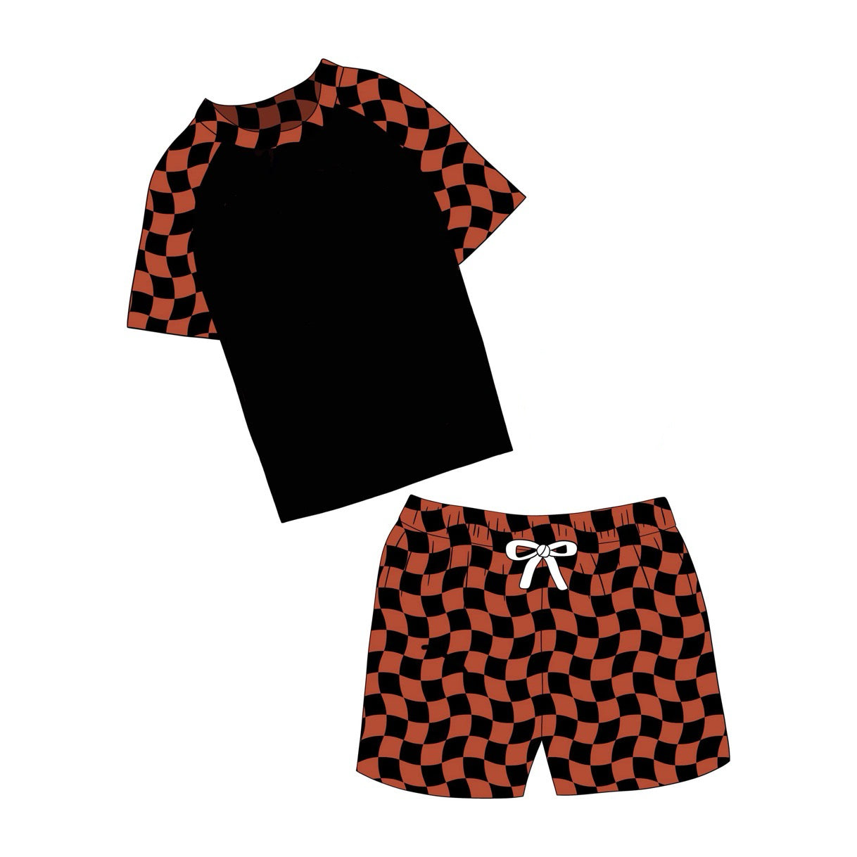 (Custom Design Preorder MOQ 5)  Orange Plaid Print Boys Summer Clothes Set