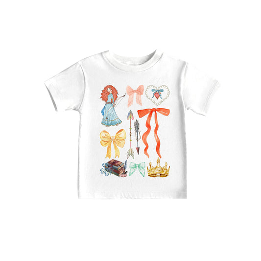 (Custom Design Preorder MOQ 5)NO.11  Cartoon Princess Bows Print Girls Summer Tee Shirts Top