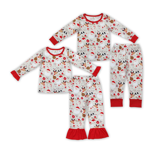 Santa Deer Print Sibling Christmas Bamboo Pajamas Matching Clothes