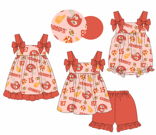 2.24(Custom Design Preorder MOQ 5 Each Design)  Team's Chiefs KC 15 Print Girls Summer Matching Clothes Sisters Wear