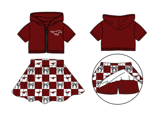 (Custom Design Preorder MOQ 5 Each Color) Team's Perryville Mustangs Bows Plaid Print Girls Summer Clothes Sisters Matching Wear