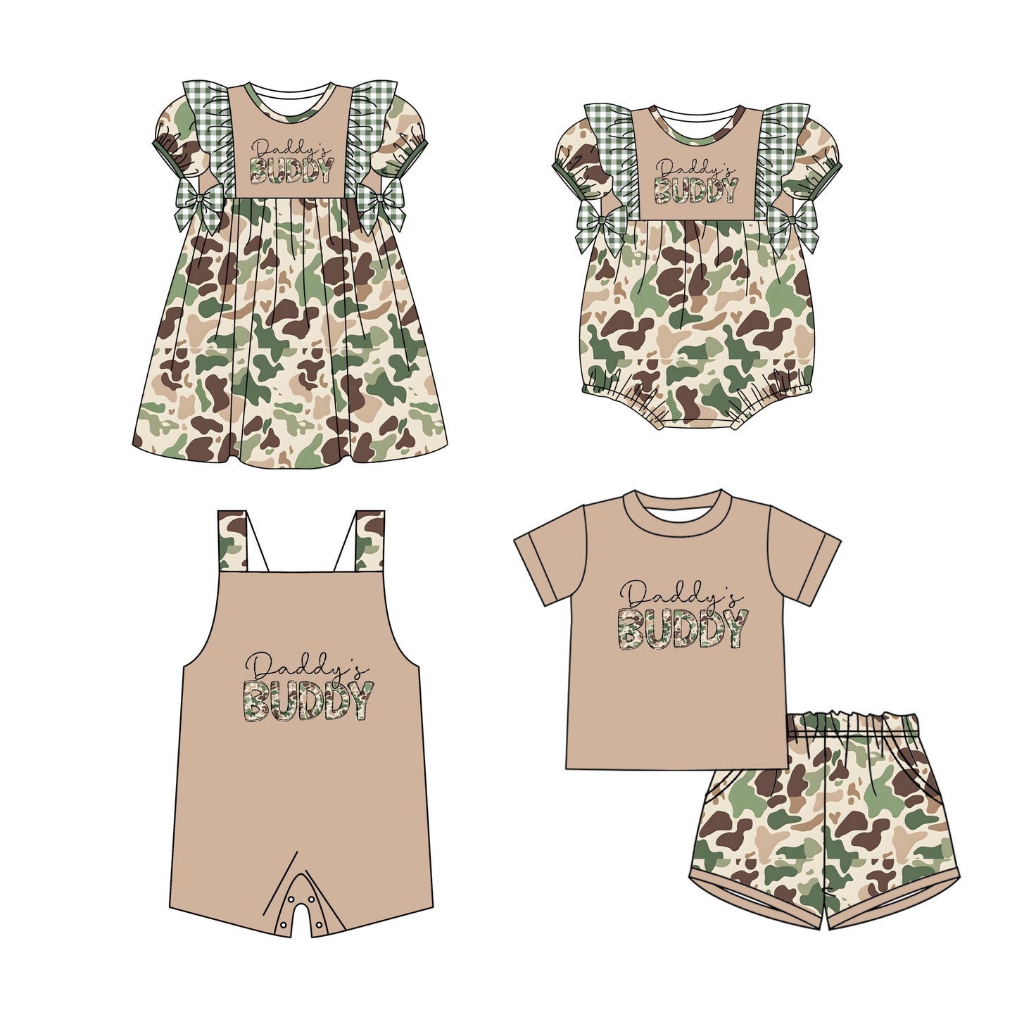 11.21(Custom Design Preorder MOQ 5 Each Design)Daddy's Buddy Camo Print Kids Summer Matching Clothes Sibling Wear