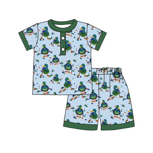 (Custom Design Preorder MOQ 5) Duck Print Boys Summer Pajamas Clothes Set