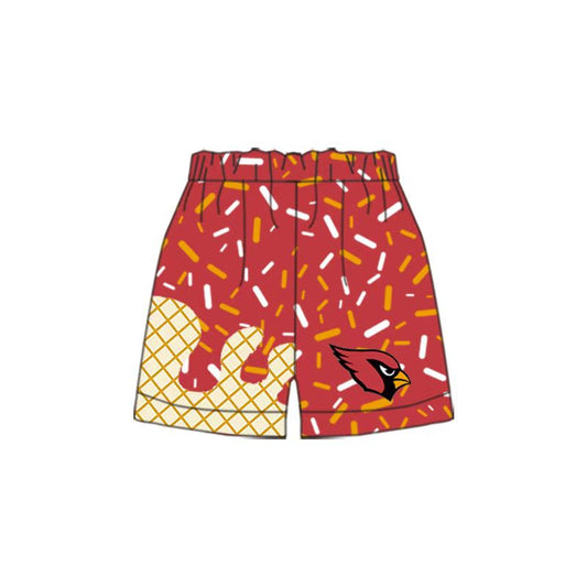 (Custom Design Preorder MOQ 5 Each Item) Team's Cardinals Red Sprinkles Print Summer Bottom Shorts Mom and Me Matching Clothes