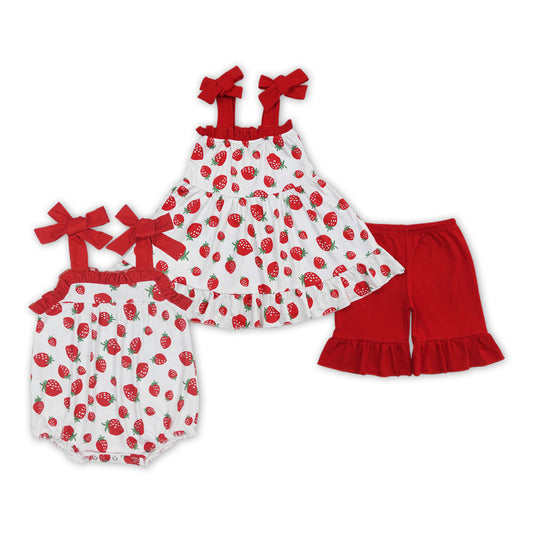 Strawberry Print Sisters Summer Matching Clothes