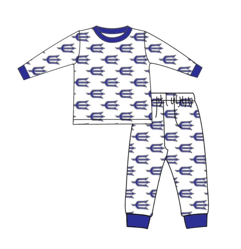 (Custom Design Preorder MOQ 5) Team's BLUE DEVILS Print Kids Pajamas Clothes Set