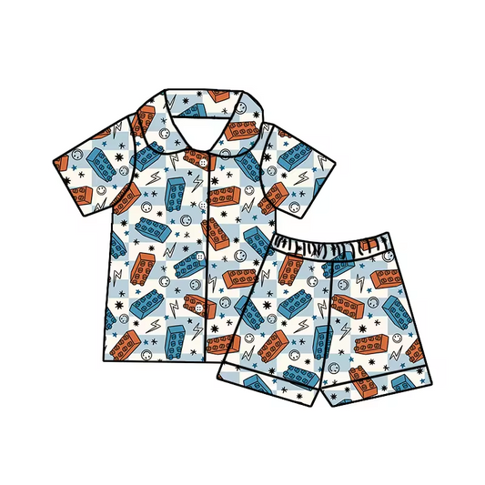 (Custom Design Preorder MOQ 5)  Toys Print Boys Summer Pajamas Clothes Set