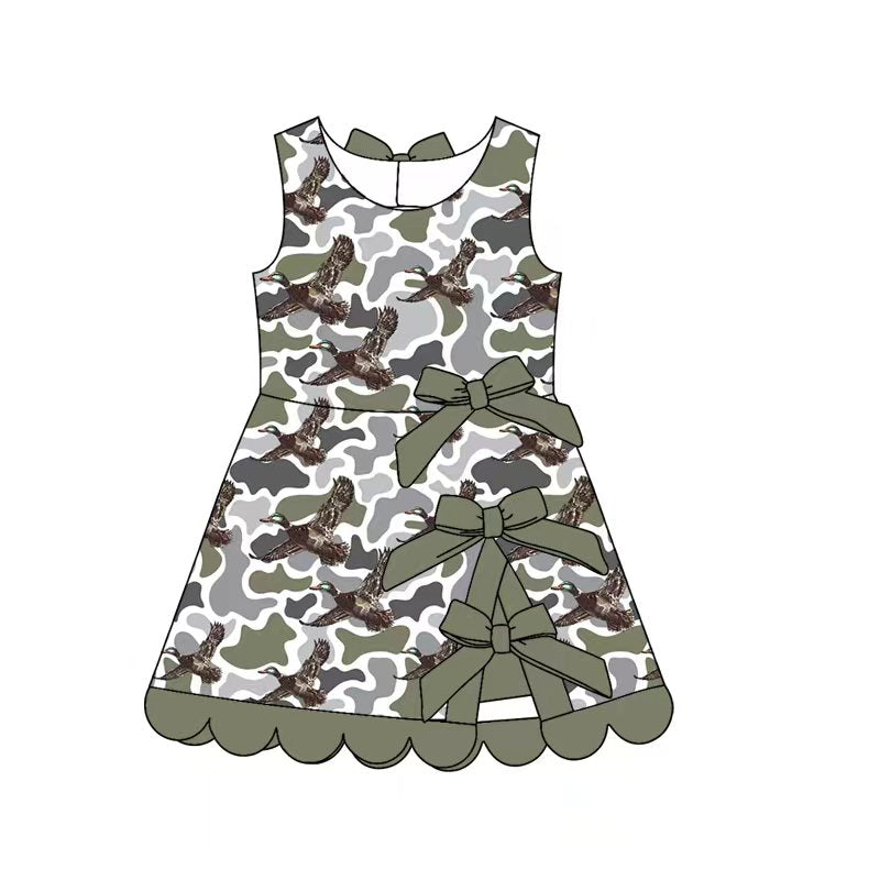 2026.1.20 (Custom Design Preorder MOQ 5) Duck Bows Print Girls Summer Knee Length Dress Sisters Wear
