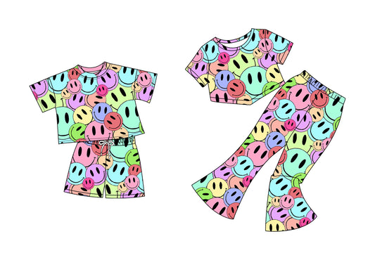 5.5(Custom Design Preorder MOQ 5 Each Design) Colorful Smiling Face Print Girls Matching Clothes Sisters Wear