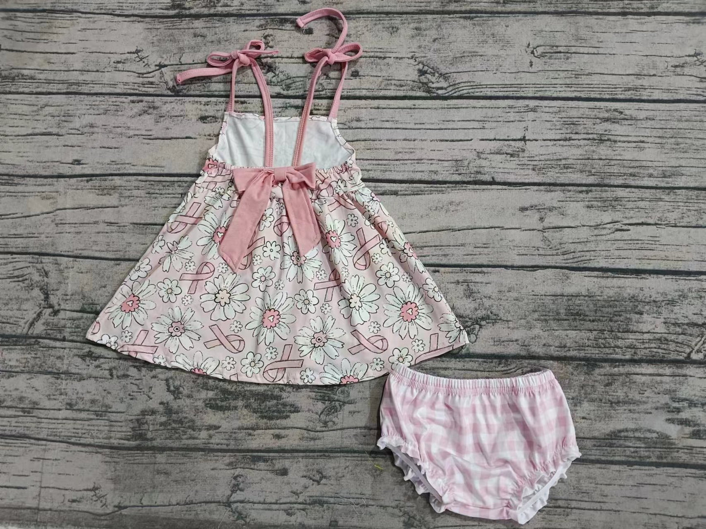 (Custom Design Preorder MOQ 5) Pink Flowers Print Baby Girls Bummie Sets