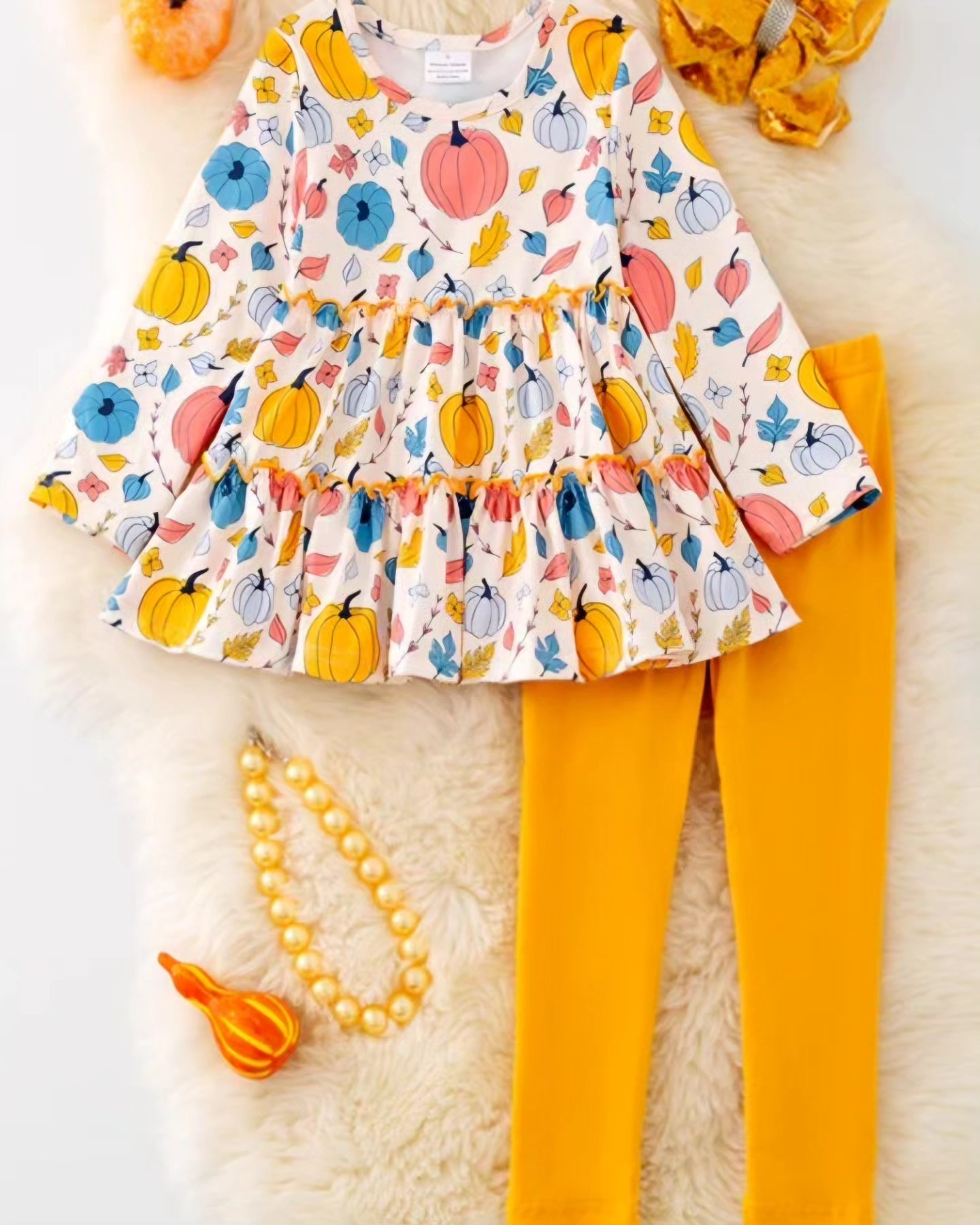 (Custom Design Preorder MOQ 5) Pumpkin Truck Tunic Top Orange Pants Girls Fall Clothes Set