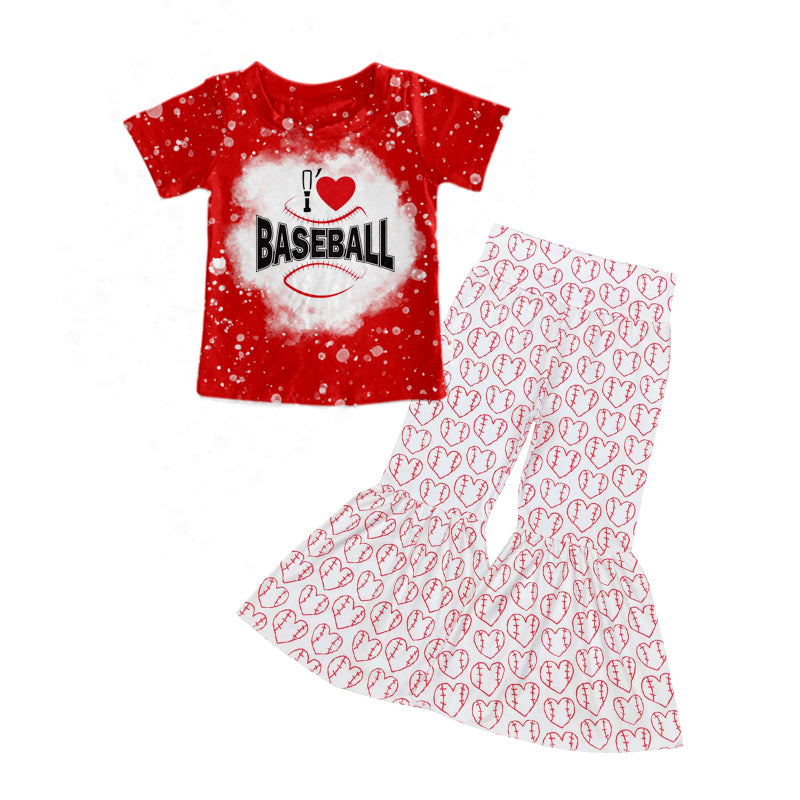 (Pre-order)GSPO1313 Heart Baseball Red Print Girls Clothes Set