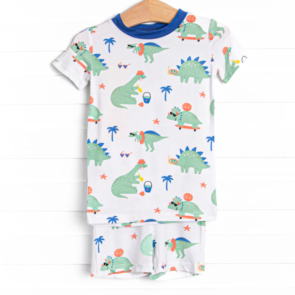 (Custom Design Preorder MOQ 5) Dino Print Boys Summer Pajamas Clothes Set