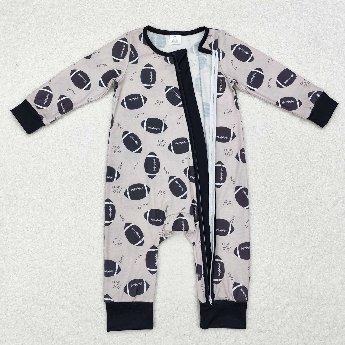 Football Print Baby Fall Bamboo Sleeper Zipper Romper Sibling Wear