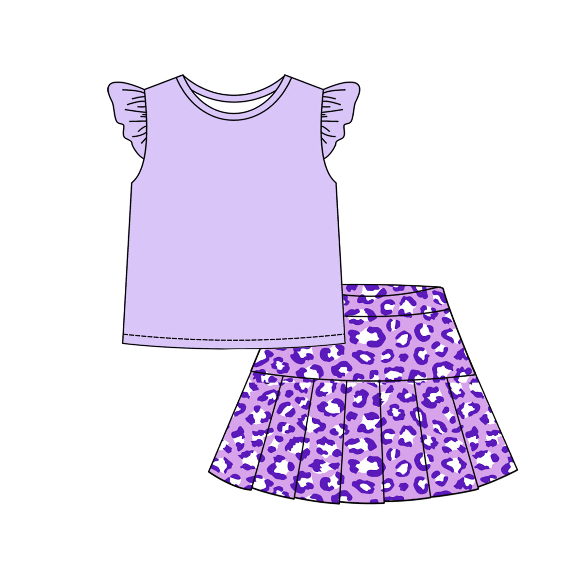 3.7(Custom Design Preorder MOQ 5 Each Design) Purple Top Leopard Shorts Skirts Girls Summer Matching Clothes Sisters Wear