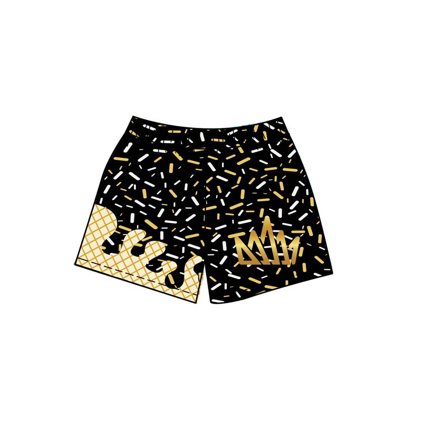 (Custom Design Preorder MOQ 5)  Team's Black Sprinkles Print Boys Summer Swim Trunks