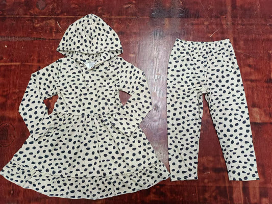 (Custom Design Preorder MOQ 3 )  Dots Hoodie Tunic Top Legging Pants Girls Fall Clothes Set