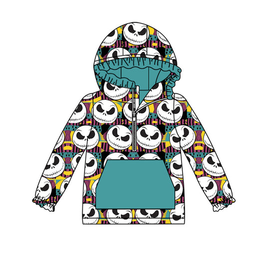 (Custom Design Preorder MOQ 5) Cartoon Smiling Face Print Girls Halloween Hoodie Zipper Tops