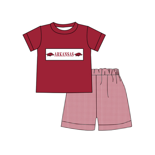 (Custom Design Preorder MOQ 5)  Team's ARKANSAS Print Boys Clothes Set