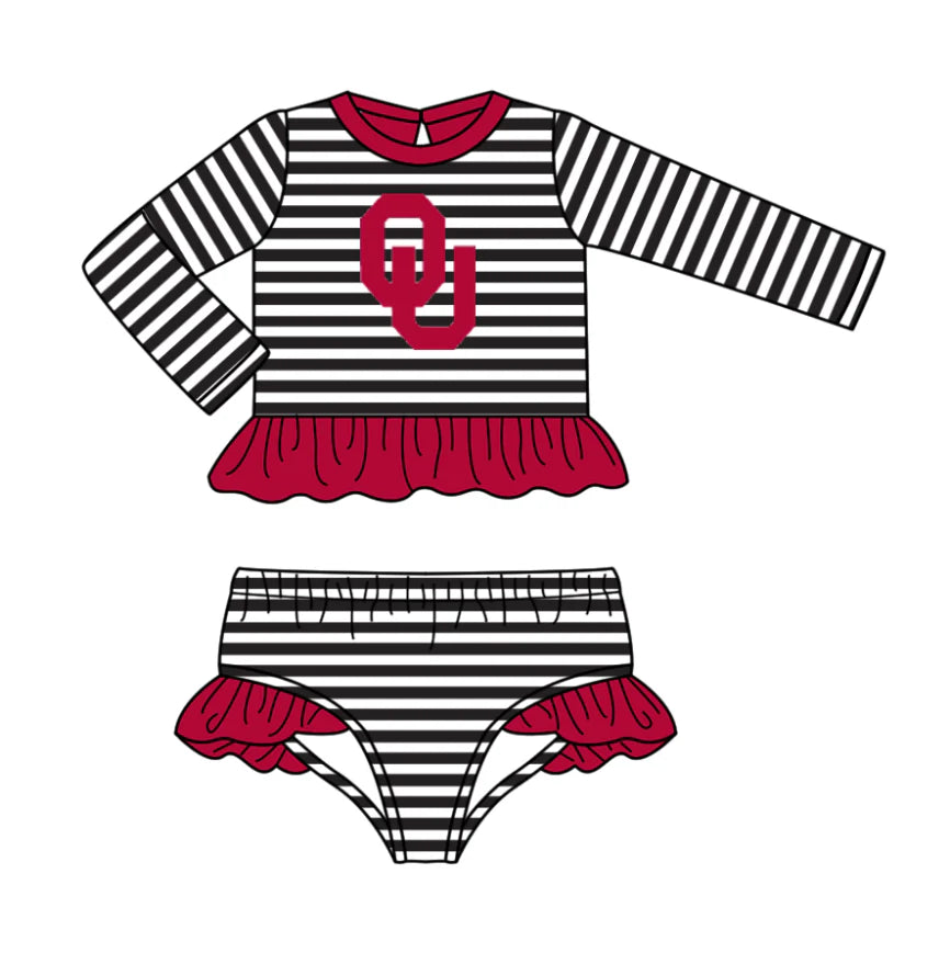 (Custom Design Preorder MOQ 5) Team's Oklahoma Stripes Print Girls 2 Pieces Swimsuits