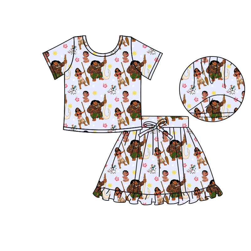 (Custom Design Preorder MOQ 5) Cartoon Princess Moann* Top Skirts Shorts Girls Summer Clothes Set