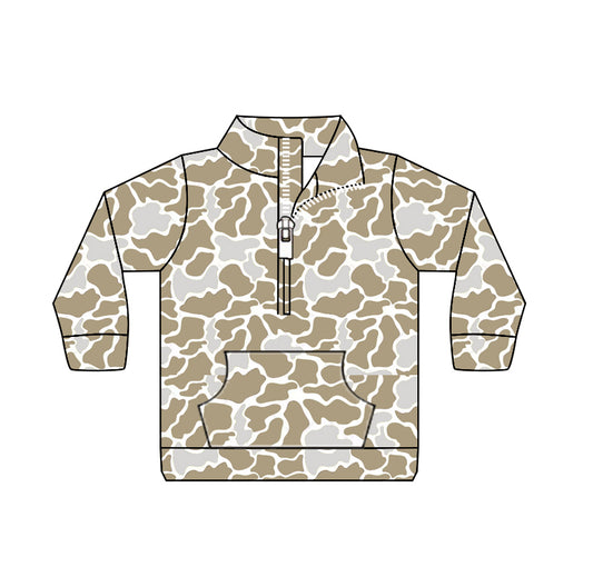 (Custom Design Preorder MOQ 5 Each Design) Khaki Camo Print Pullover Zipper Top Mom and Me Matching Clothes