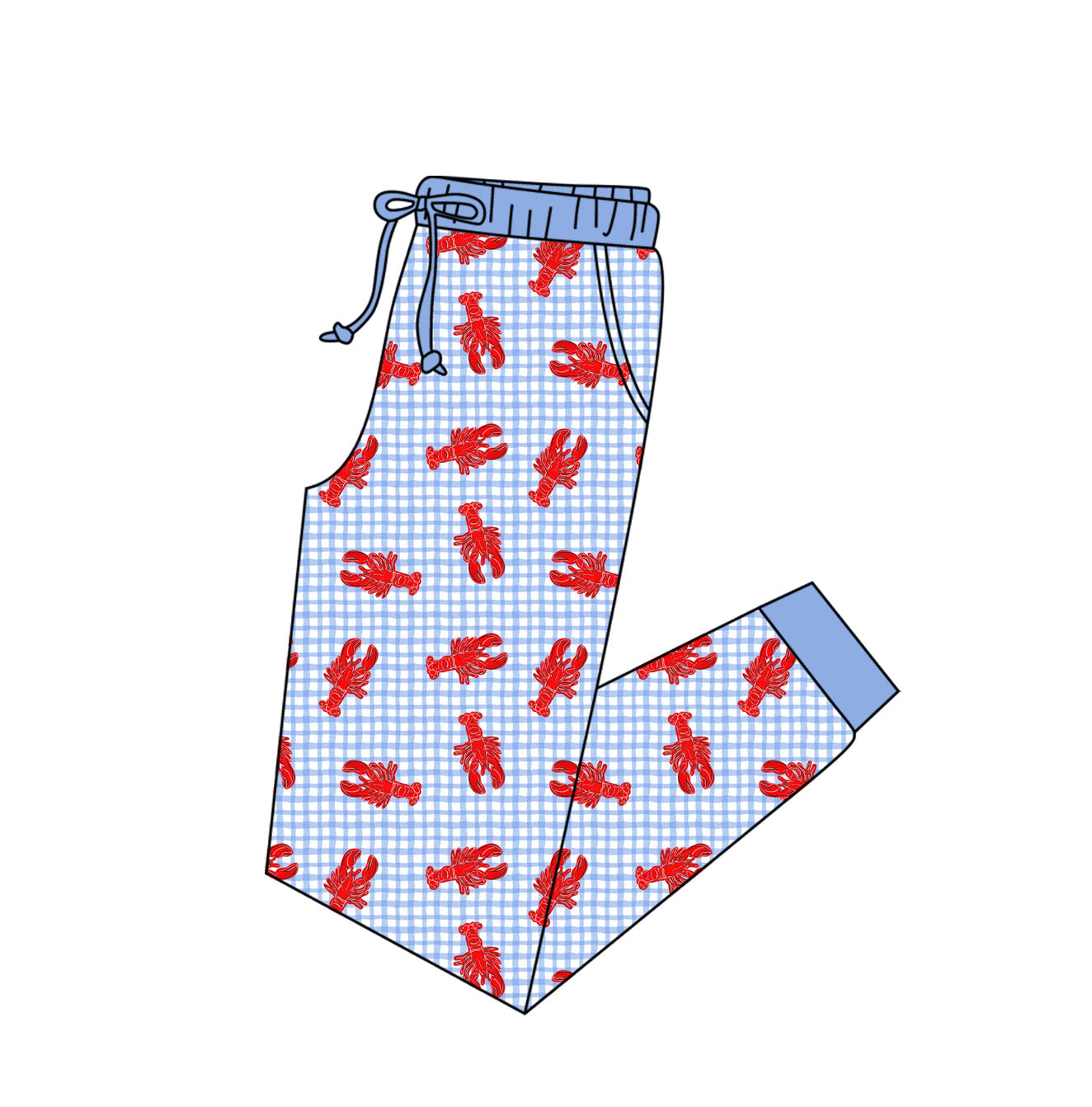 (Custom Design Preorder MOQ 5) Adult Crayfish Blue Plaid Print Mam Bottom Pants
