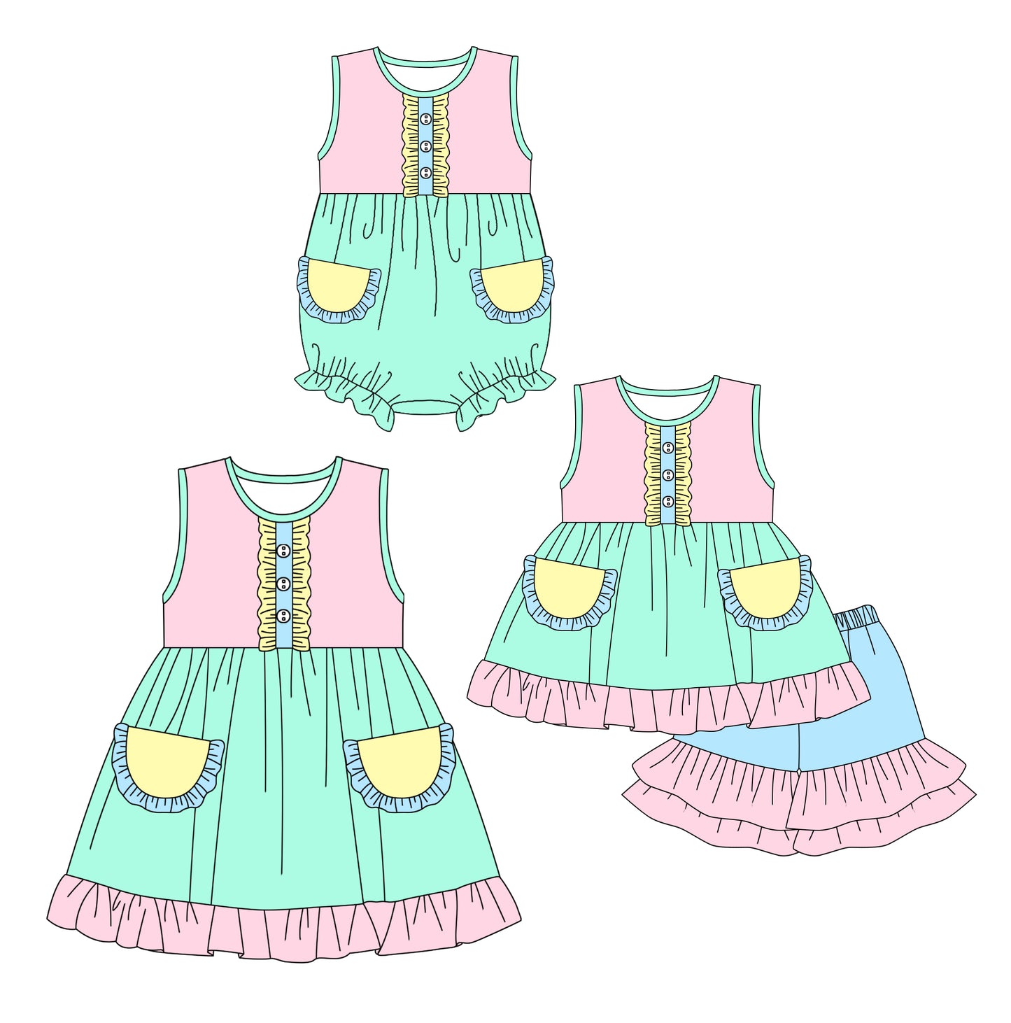 12.14(Custom Design Preorder MOQ 5 Each Design) Aqua Pink Colors Girls Summer Matching Clothes Sisters Wear