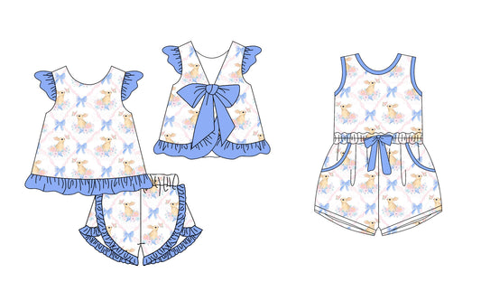 12.23(Custom Design Preorder MOQ 5 Each Design) Bunny Flowers Bows Print Girls Easter Matching Clothes Sisters Wear