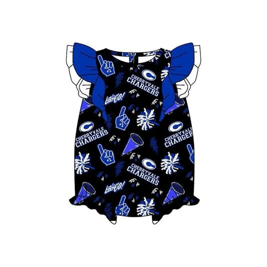 (Custom Design Preorder MOQ 5)  Team's CHARGERS Print Baby Girls Romper