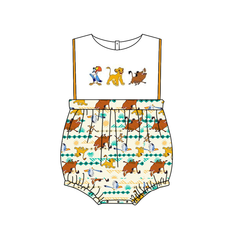 (Custom Design Preorder MOQ 5) Cartoon Lion Print Baby Boys Summer Romper