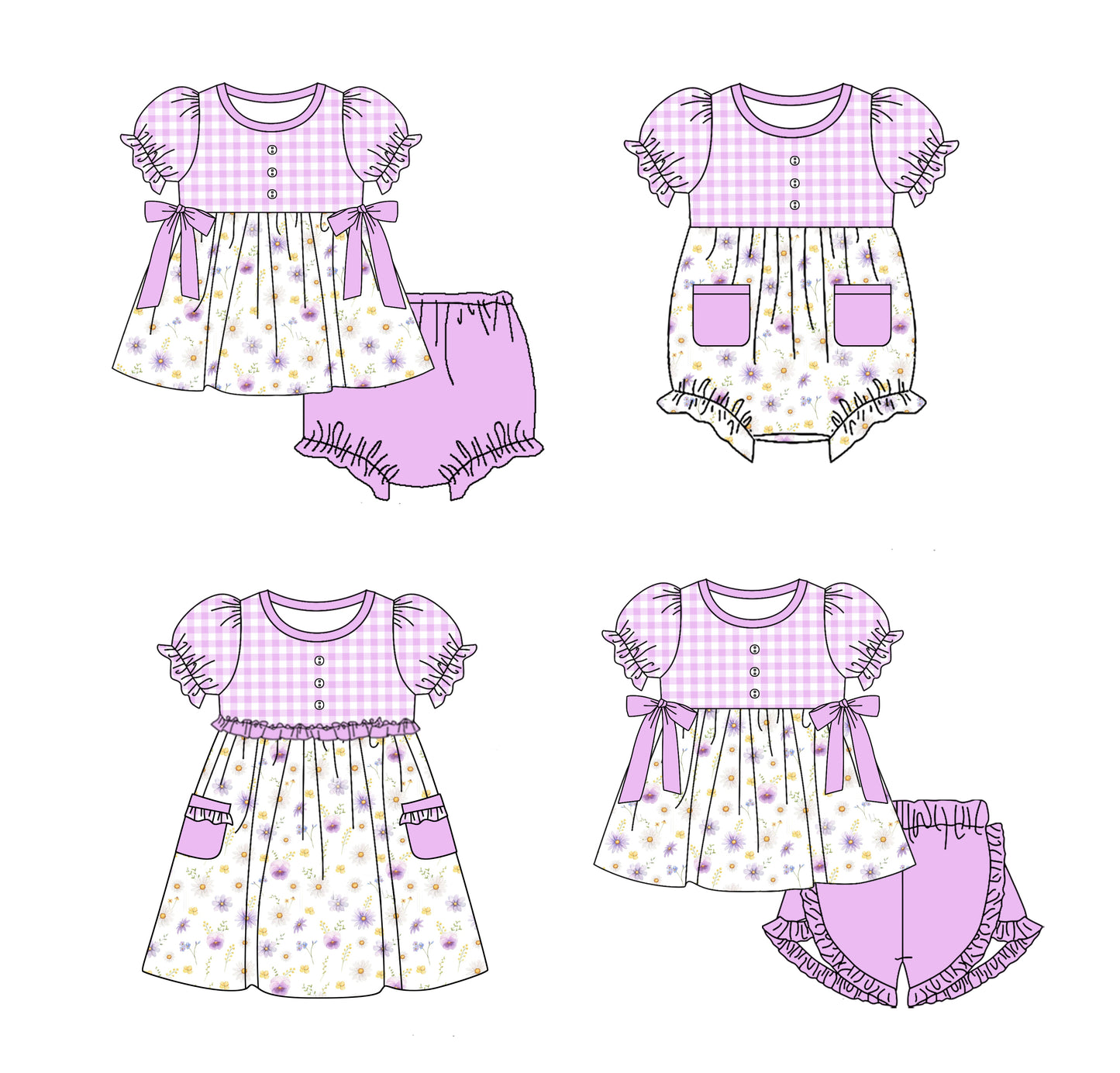 11.18(Custom Design Preorder MOQ 5 Each Design) Small Flowers Print Girls Summer Matching Clothes Sibling Wear