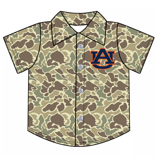 (Custom Design Preorder MOQ 5 Each Item) Team's Camo Auburn Tigers Print Polo Top Mom and Me Matching Clothes