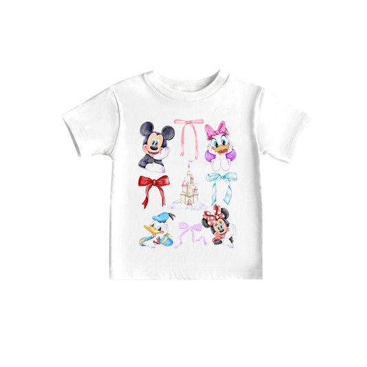 (Custom Design Preorder MOQ 5)NO.21  Cartoon Mouse Duck Bows Print Girls Summer Tee Shirts Top