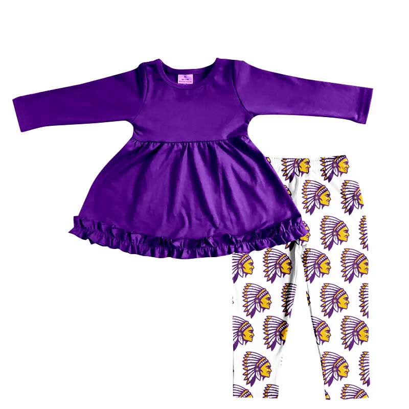 (Custom Design Preorder MOQ 5) Purple Tunic Top Team's Oakdale Legging Pants Girls Fall Clothes Set